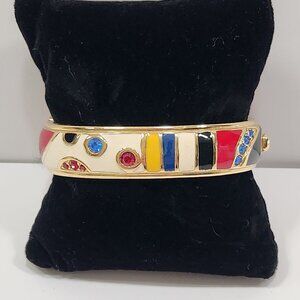NWT 80s Swarovski Multicolored Enamel and Crystal Hinged Bangle Bracelet